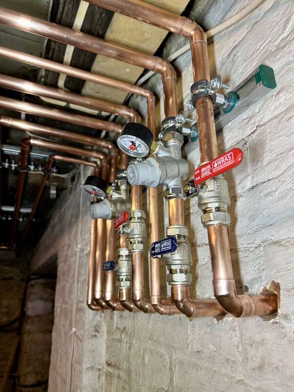 Copper pipework with WRAS approved valves and gauges
